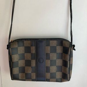 Vintage Fendi Checkered Purse, Italy, Blocks, Tan